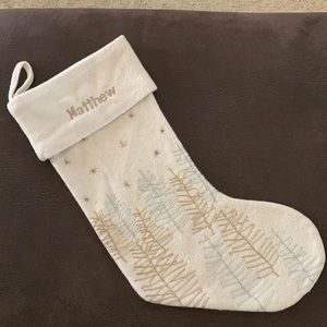 Matthew Lands End Stocking Cream White gold silver trees with name embroidered